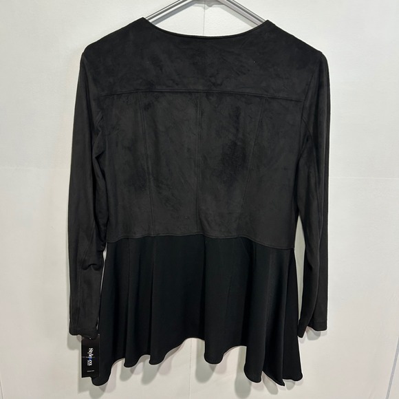 Style & Co Zip Up Jacket Womens Medium Petite Black Faux Suede Peplum Goth - Picture 6 of 8